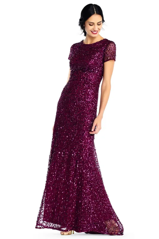 Adrianna Papell Women's Scoop Bck Lng Drs in Wine Size: 8 Wine 8