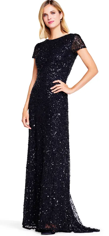 Adrianna Papell Women's Scoop Bck Lng Drs in Black Size: 8 - Black