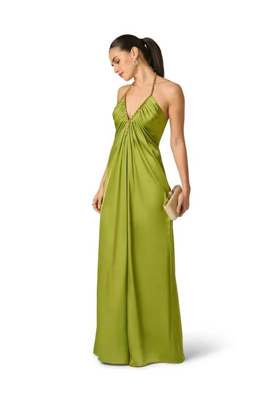 Adrianna Papell Women's Stretch Satin Long Dress in Green Size: 12 - Green
