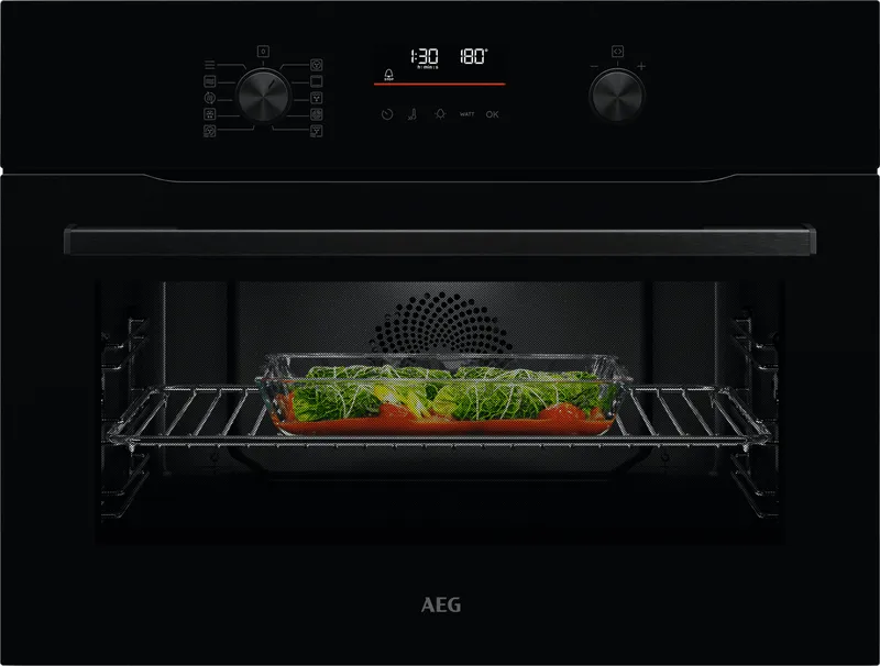 Aeg 6000 CombiQuick OK6NK40K Built In Compact Electric Single Oven with Microwave Function - Black