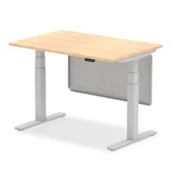 Air 1200x800 Height Adjustable Desk Maple Silver Leg Modesty Panel