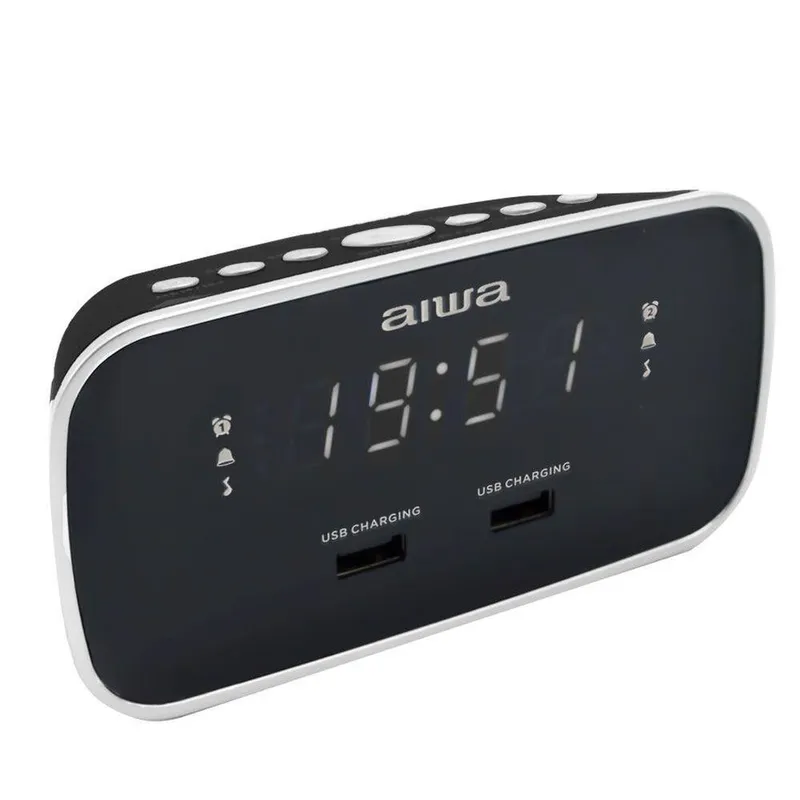 Aiwa Cru-19 Digital Dual Alarm Clock in Black - Black