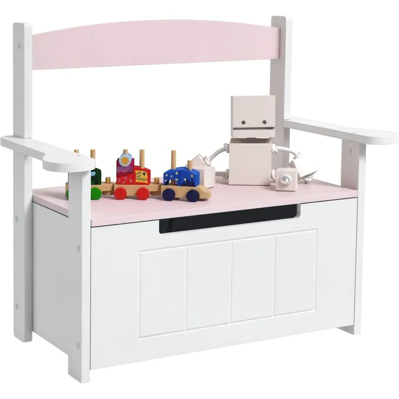 Aiyaplay - 2 in 1 Toy Box for Kids with Safety Lid for Bedroom, Nursery, Pink