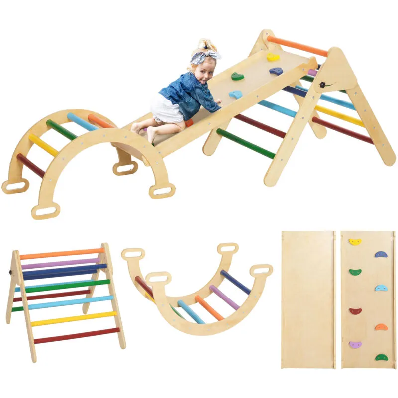 Aiyaplay 5-in-1 Toddler Climbing Frame with Ramp, Arch, for 18-48 Months in Natural Natural