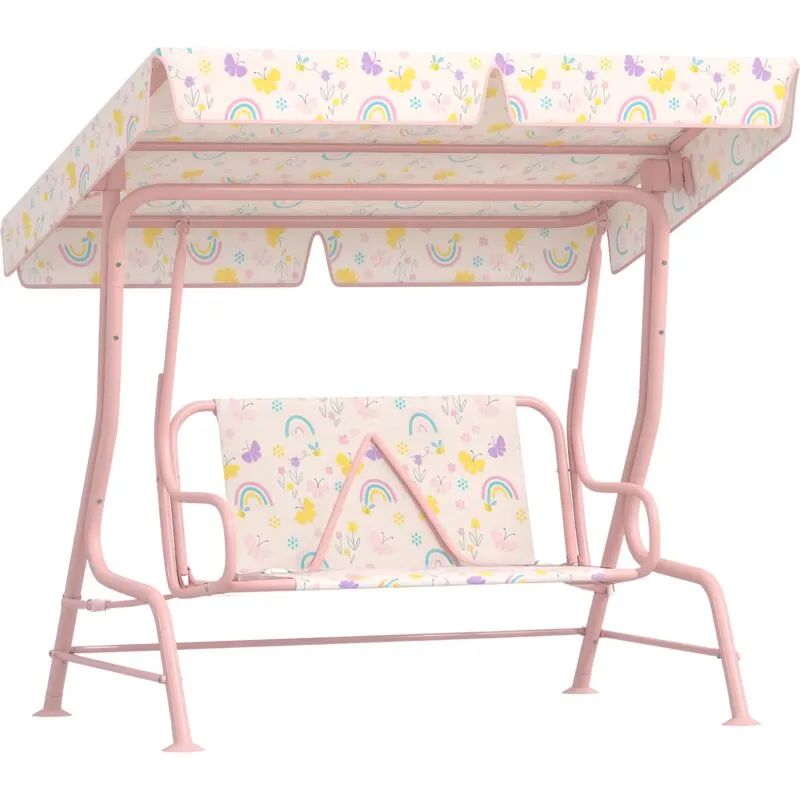Aiyaplay Kids Garden Swing Chair, Swing Seat with Adjustable Canopy, Pink