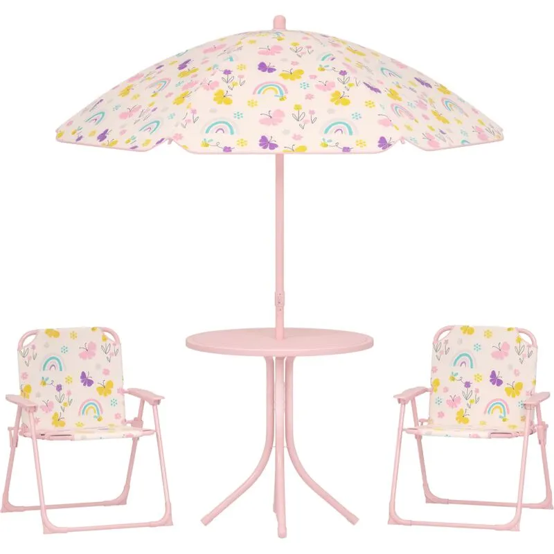 Aiyaplay Kids Garden Table and Chair Set, Outdoor Patio Set w/ Parasol, Pink
