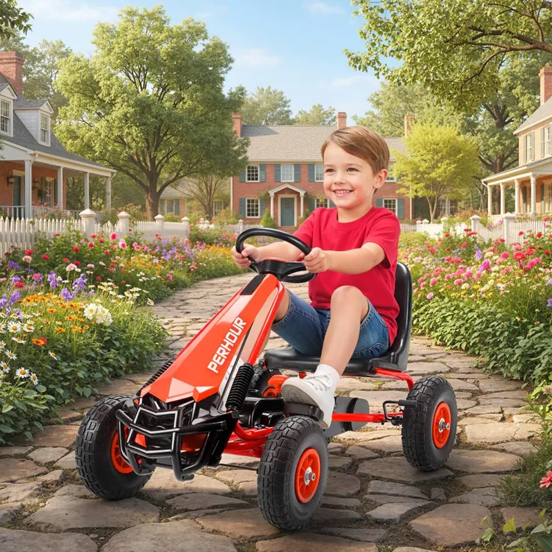 Aiyaplay Kids Pedal Go Kart with Adjustable Seat, Eva Tyres in Red Red