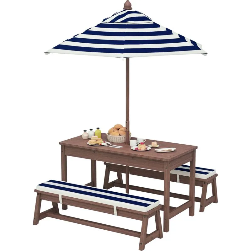 Aiyaplay Kids Picnic Table, Wooden Kids Garden Furniture with Umbrella