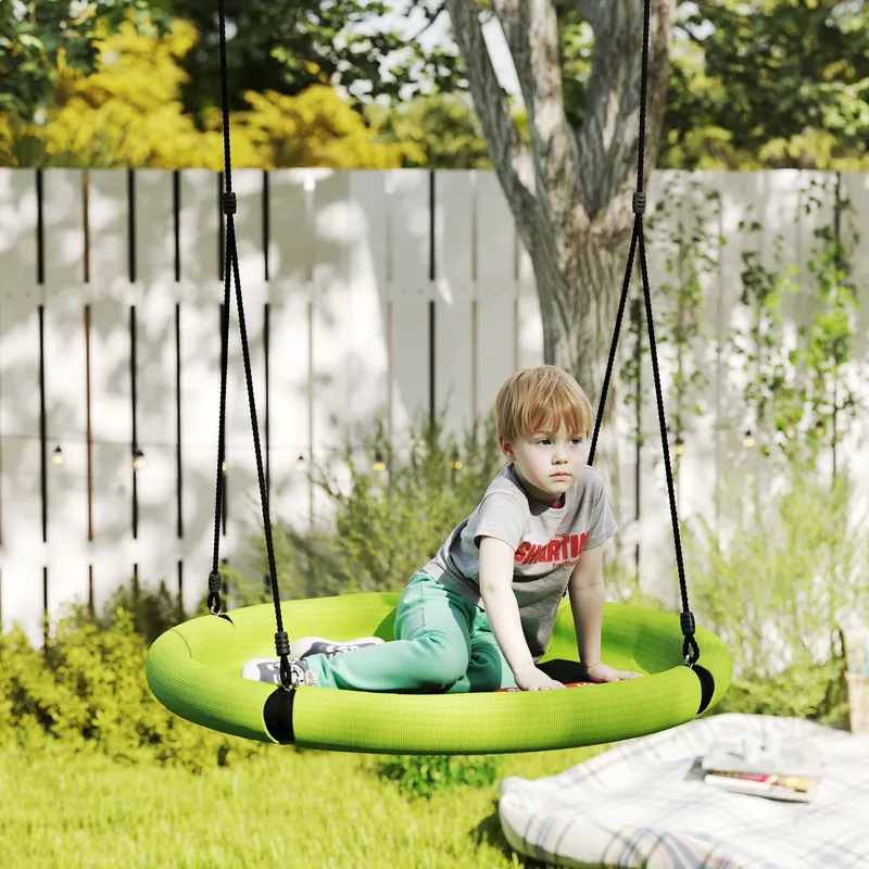 Aiyaplay Nest Swing Seat for Kids, 100 cm Diameter Saucer Tree Swing Set in Green Green