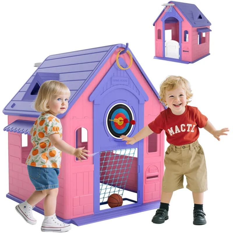 Aiyaplay Playhouse for Kids Outdoor Indoor, 5 in 1 Garden House, Pink