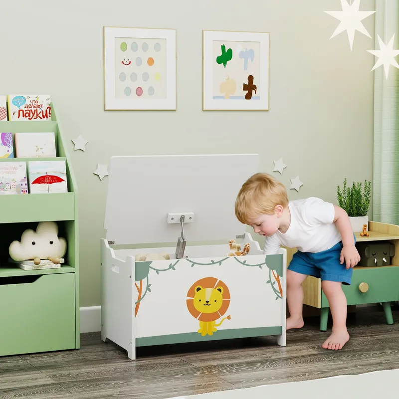 Aiyaplay Toy Box with Lid, Safety Hinges for Kids, Nursery, Bedroom in Green Green