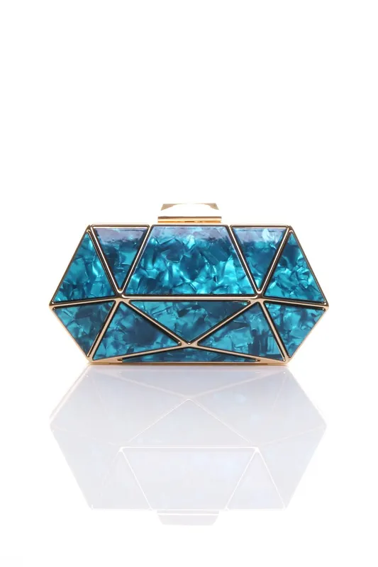 Ajvani Women's Geometric Art Deco Evening Clutch Bag in Blue - Blue - Size: One Size