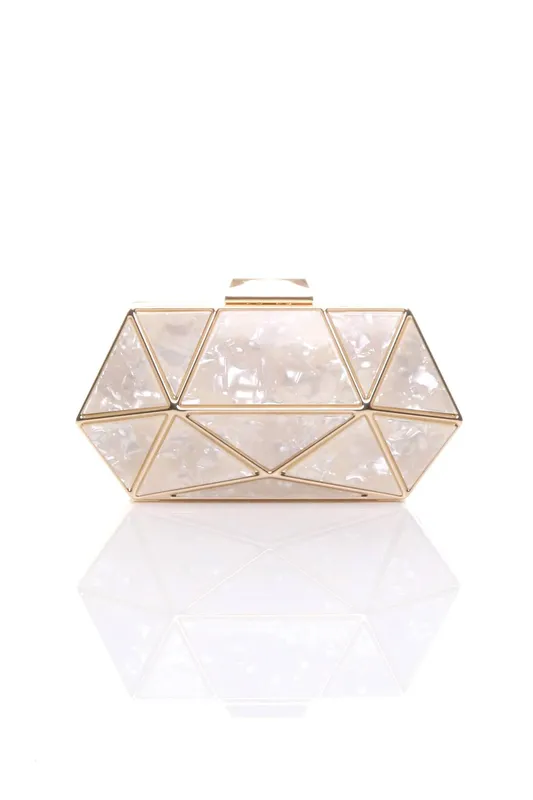 Ajvani Women's Geometric Art Deco Evening Clutch Bag in Ivory - Ivory - Size: One Size