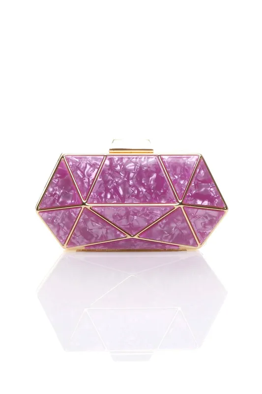 Ajvani Women's Geometric Art Deco Evening Clutch Bag in Magenta - Magenta
