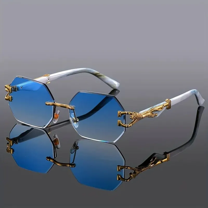 Ajvani Women's Geometric Rimless Oval Sunglasses Shades in Blue - Blue