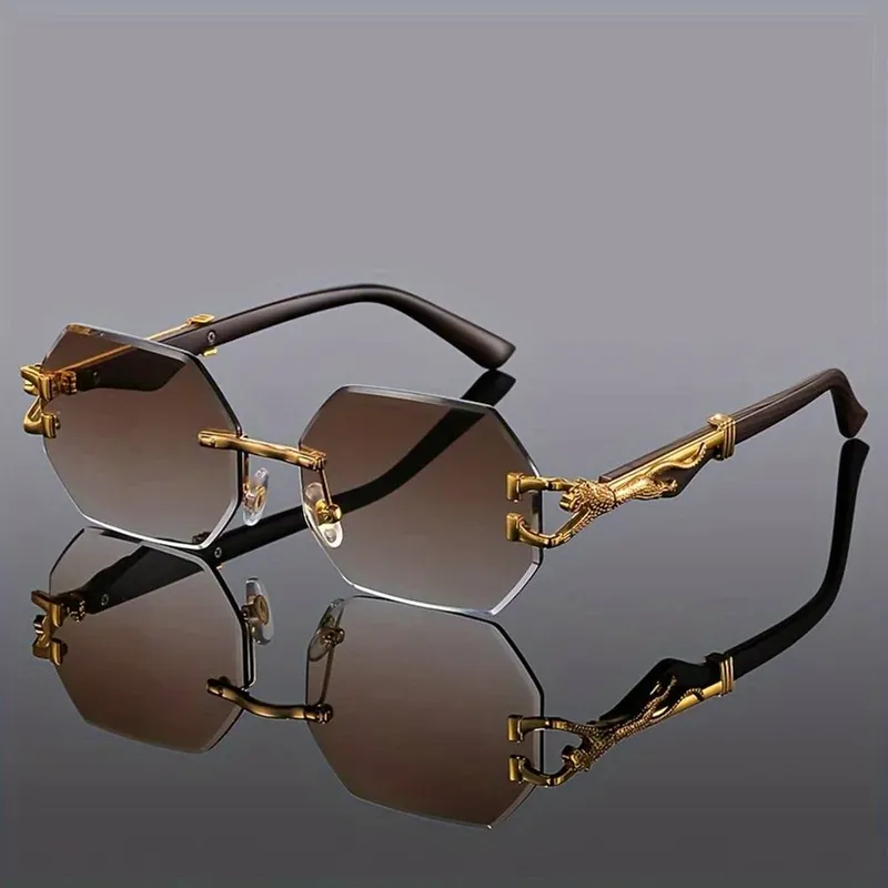 Ajvani Women's Geometric Rimless Oval Sunglasses Shades in Brown Brown One Size female