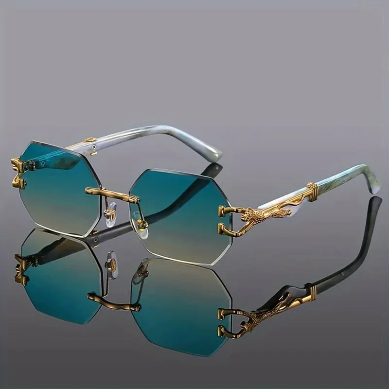 Ajvani Women's Geometric Rimless Oval Sunglasses Shades in Green Green One Size female