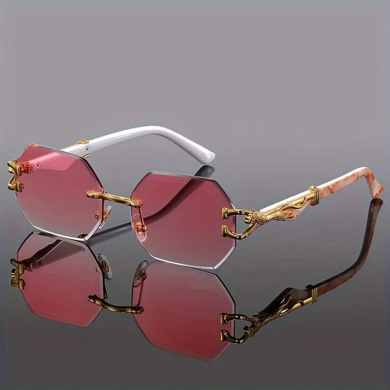Ajvani Women's Geometric Rimless Oval Sunglasses Shades in Pink Pink One Size female