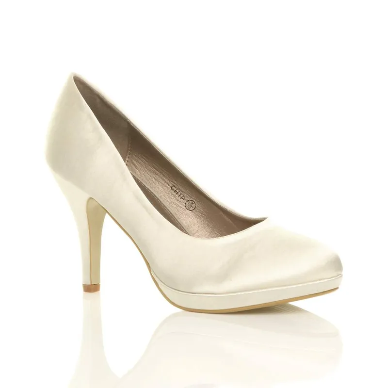 Ajvani Women's High Heel Satin Court Shoes in Ivory Size: 5 Ivory 5