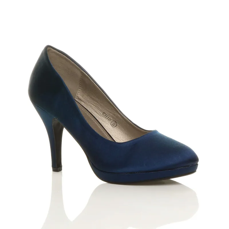 Ajvani Women's High Heel Satin Court Shoes in Navy Size: 7 Navy 7