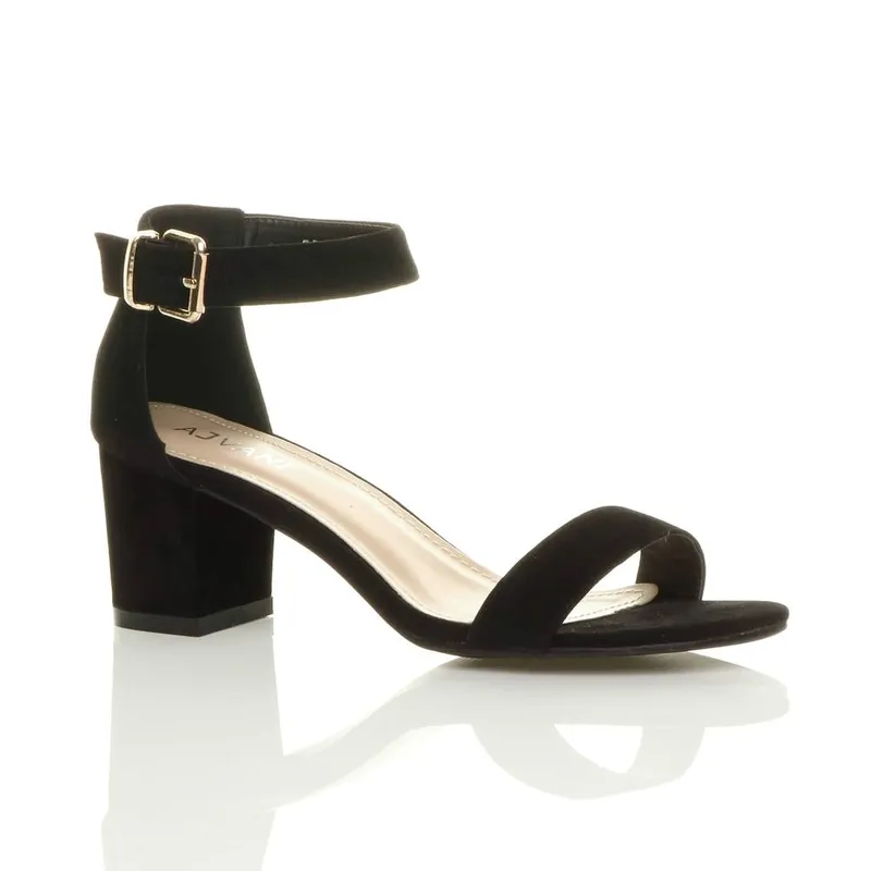 Ajvani Women's Mid Block Heel Ankle Strap Heeled Sandals in Black Size: 6 - Black