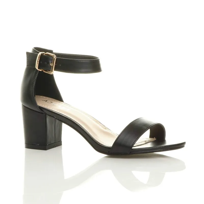 Ajvani Women's Mid Block Heel Ankle Strap Heeled Sandals in Black Size: 7 - Black