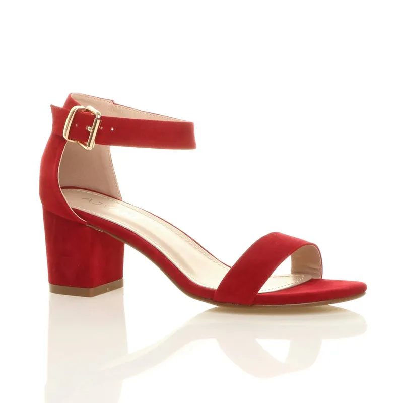 Ajvani Women's Mid Block Heel Ankle Strap Heeled Sandals in Red Size: 5 Red