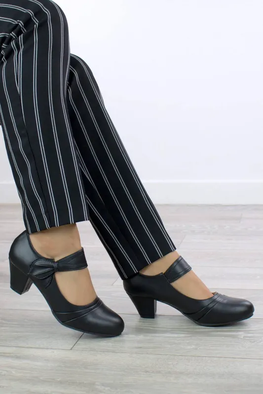 Ajvani Women's Mid Block Heel Mary Jane Comfort Work Court Shoes in Black Size: 9 - Black