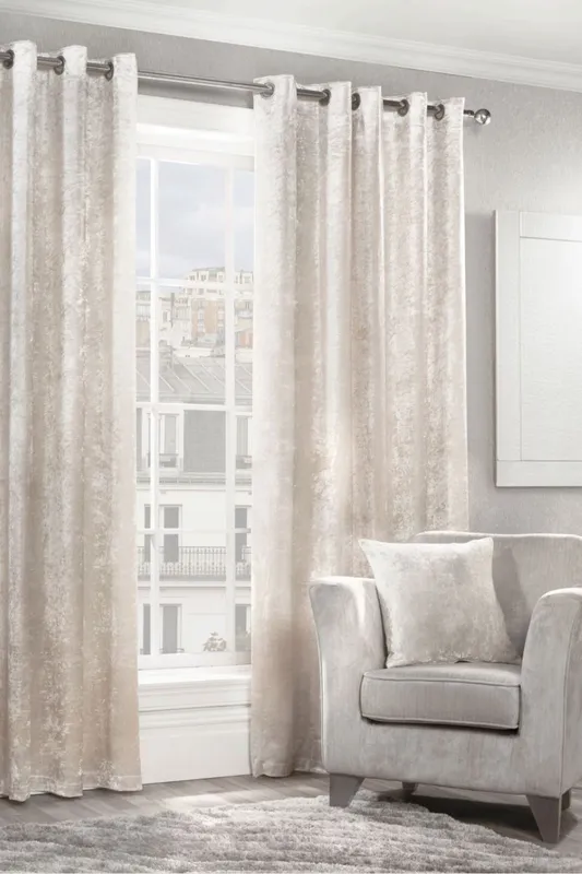 Alan Symonds Crushed Velvet Fully Lined Eyelet Curtains in Cream Size: 168 cm width x 137 cm drop Cream