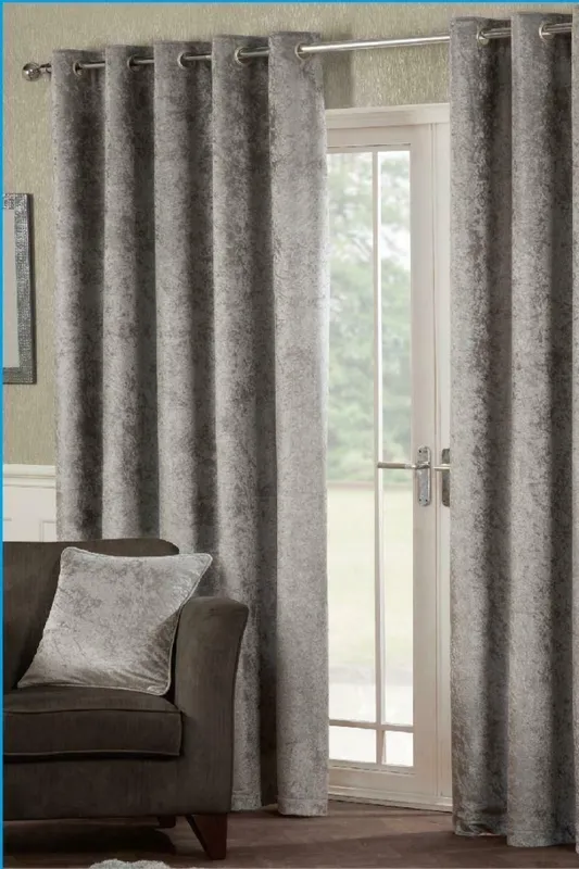 Alan Symonds Crushed Velvet Fully Lined Eyelet Curtains in Silver Size: 229 cm width x 229 cm drop Silver 229 cm width x 229 cm drop