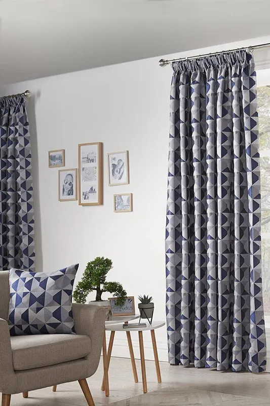 Alan Symonds Skandi Geometric Jacquard Fully Lined Taped Curtains in Navy Size: 117 cm width x 183 cm drop Navy 117 cm width x 183 cm drop