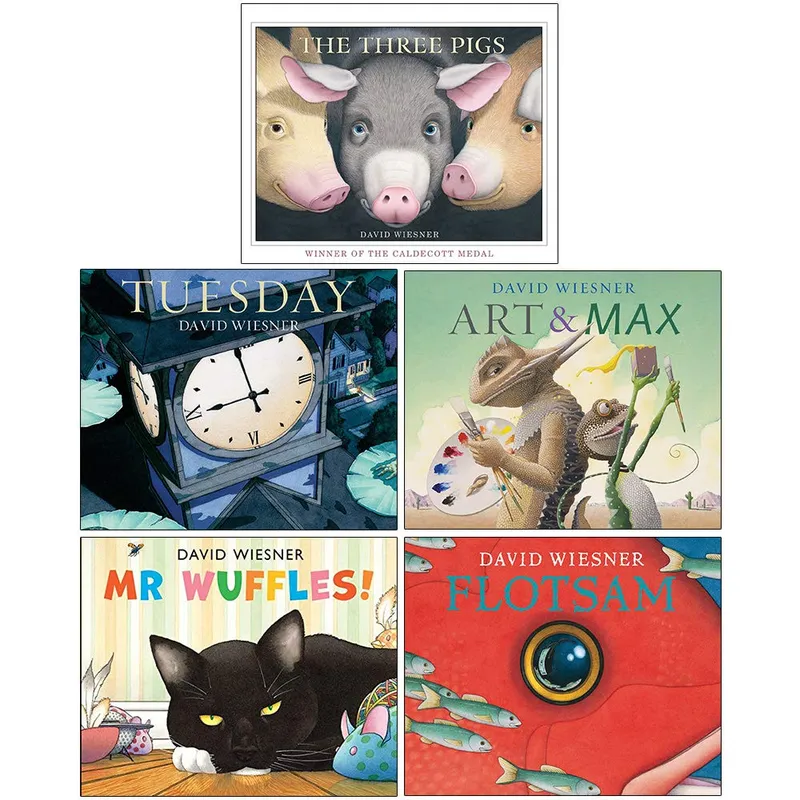 Andersen Press David Wiesner Collection 5 Books Set (The Three Pigs, Tuesday, Art and Max, Mr Wuffles, Flotsam)