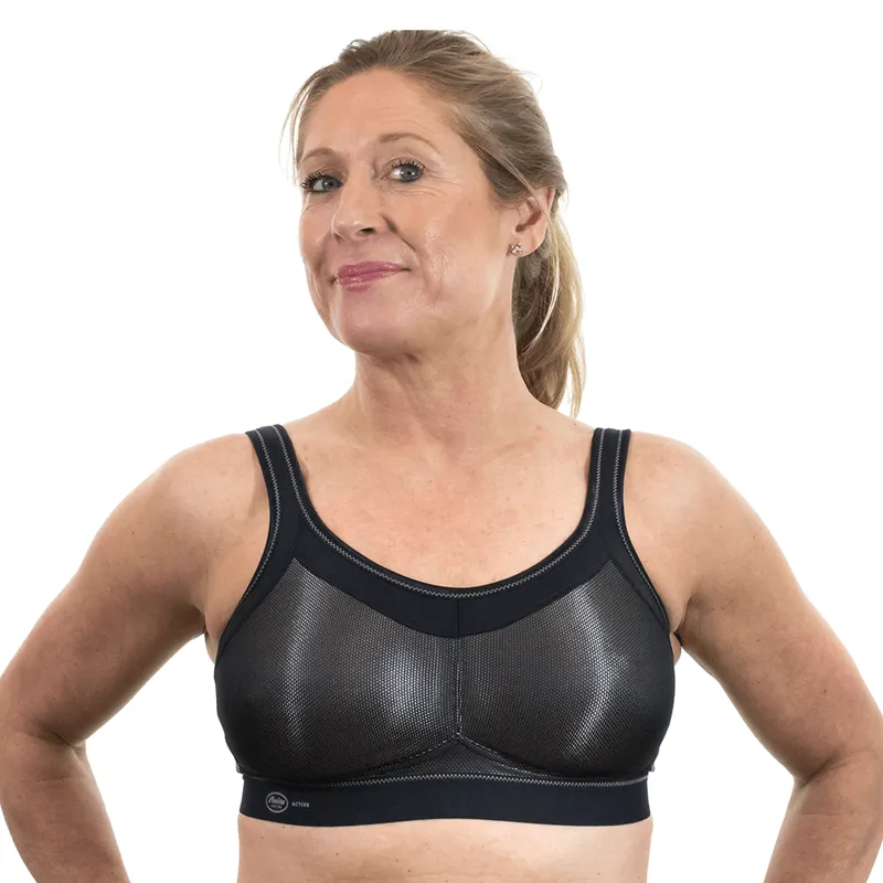 Anita Womens Ladies Metallic Shimmer Momentum Sports Bra - Black, Size: 30e Nylon - Size 30e