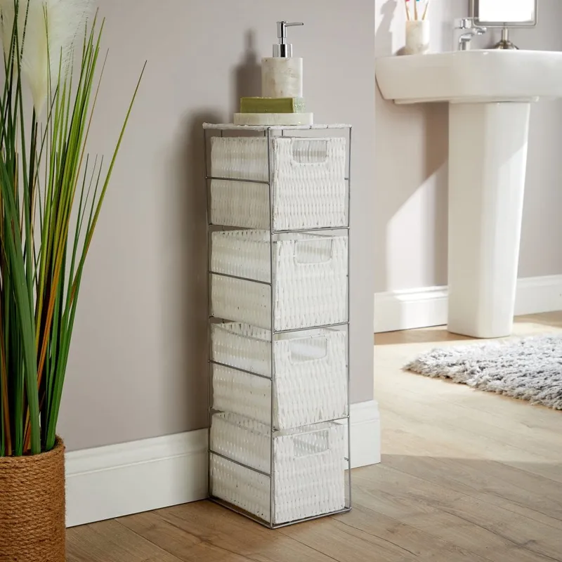 Ankara 4 Drawer Tower Storage - White & Silver