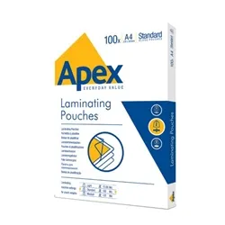 Fellowes Apex A4 Laminating Pouches 200 Micron Clear (100 Pack)
