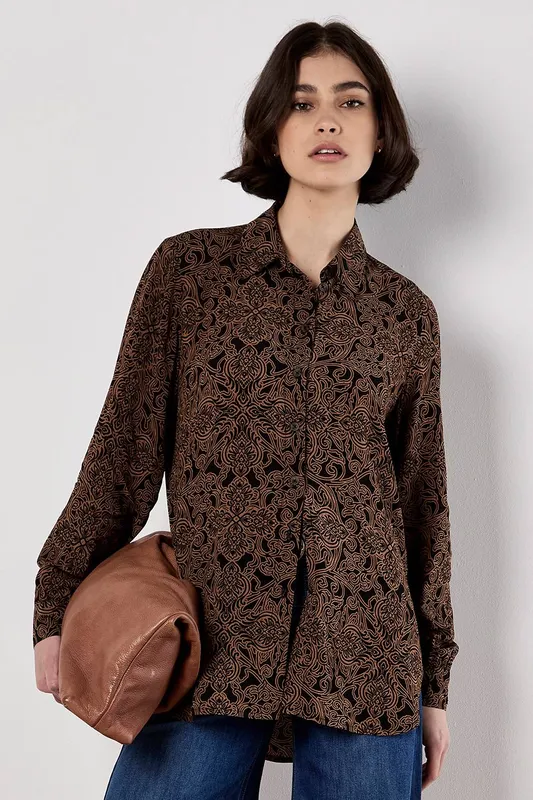 Apricot Women's Art Deco Paisley Print Shirt in Black Size: 8 Black 8
