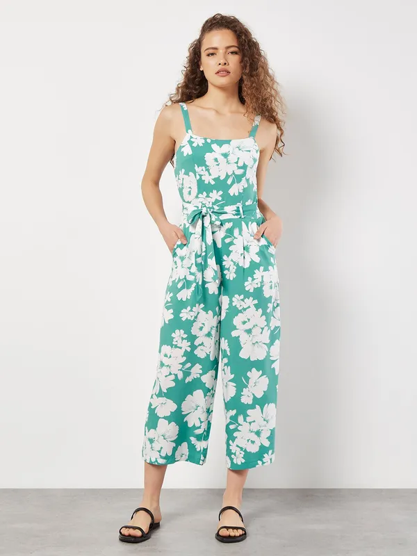 Apricot Women's Floral Silhouette Wide-Leg Jumpsuit in Aqua Size: 16 - Aqua