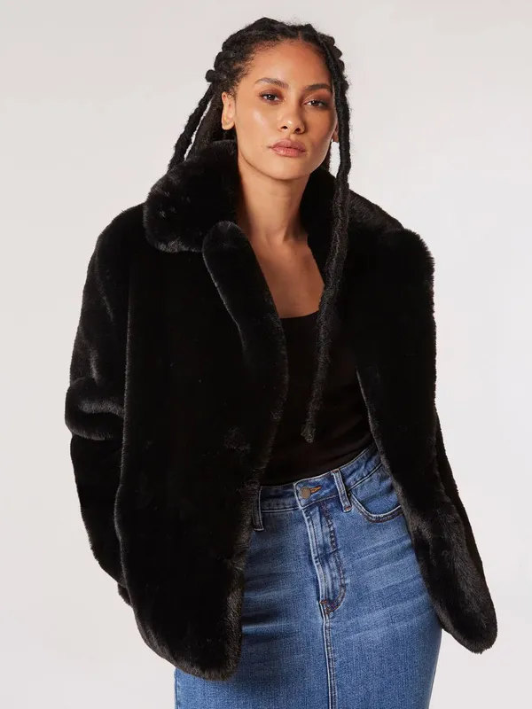 Apricot Women's Short Opulent Fur Coat in Black Size: 14 Black 14 female