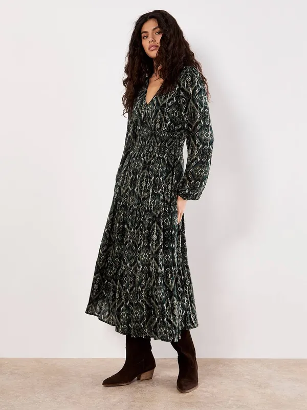 Apricot Women's Smock Waist Tiered Dress in Green Size: 10 Green female