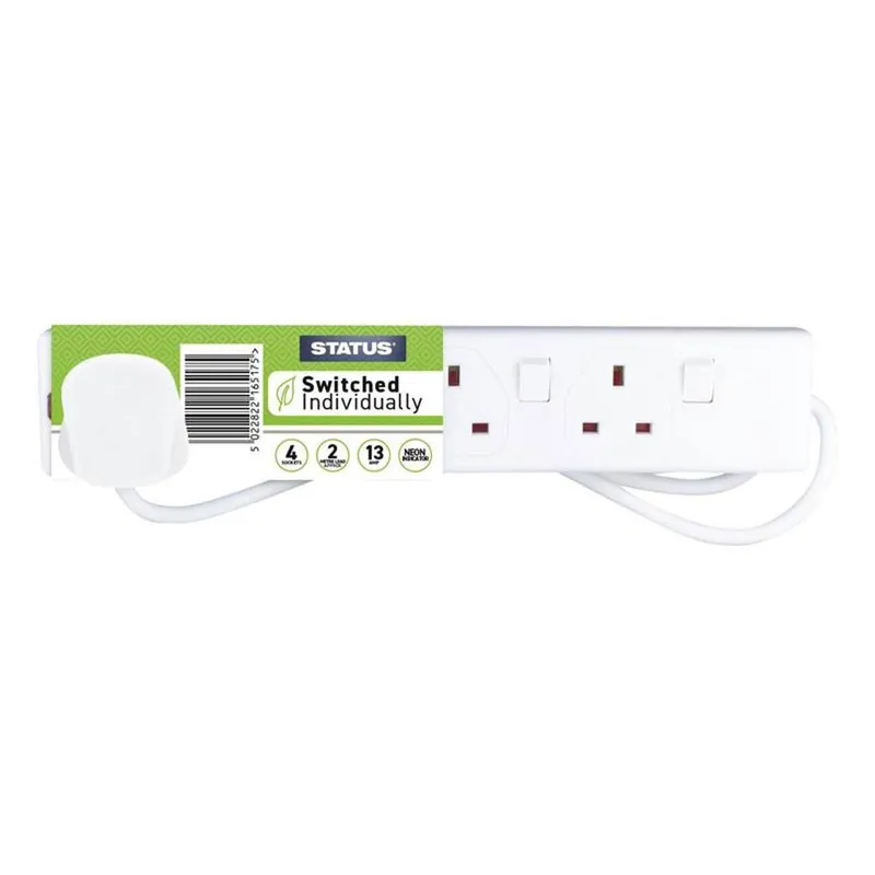 Aquarius Status S4WSS2MCP9 Individually Switched Extension Lead 240V 4-Gang 13A White 2m SIN4SM2WSS