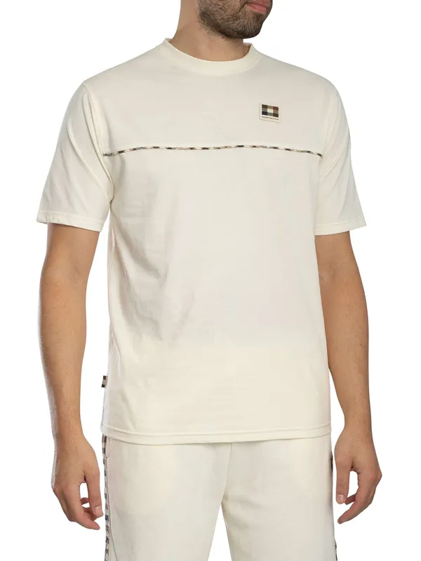 Aquascutum Men's Club Check Piping T-Shirt Old White Size: Large White