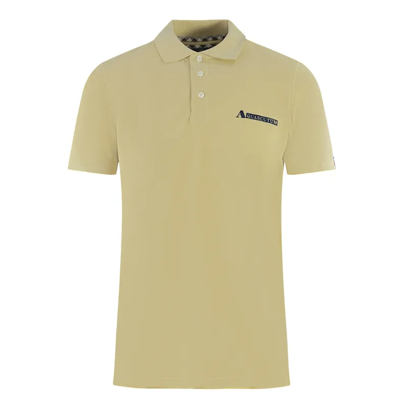 Aquascutum Mens Boxed Logo Beige Polo Shirt - Size Large