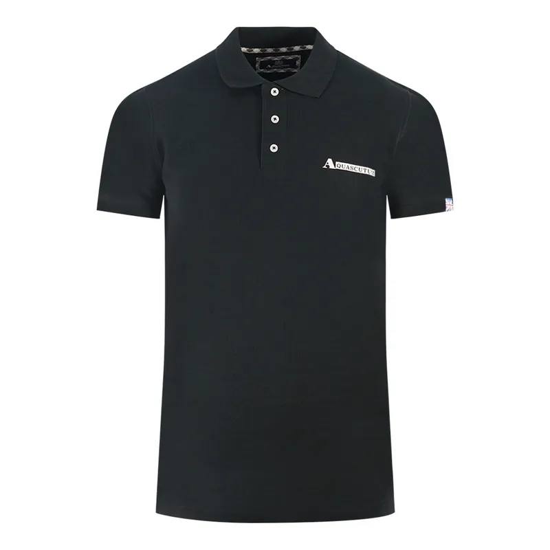 Aquascutum Mens Boxed Logo Black Polo Shirt - Size Medium