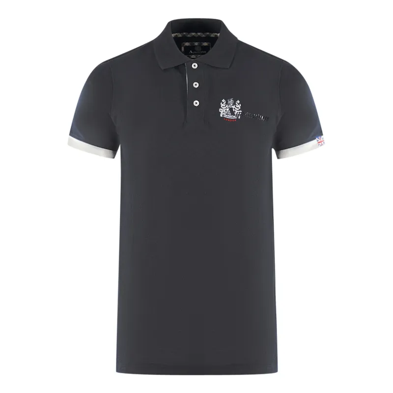 Aquascutum Mens London Aldis Black Polo Shirt - Size Medium