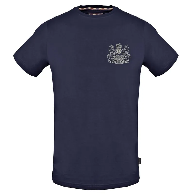 Aquascutum Mens Stitched Aldis Logo Navy Blue T-Shirt Cotton - Size Medium
