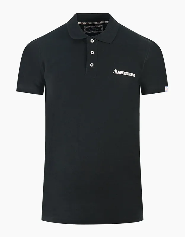 Men's Aquascutum Boxed Logo Black Polo Shirt - Size: 36