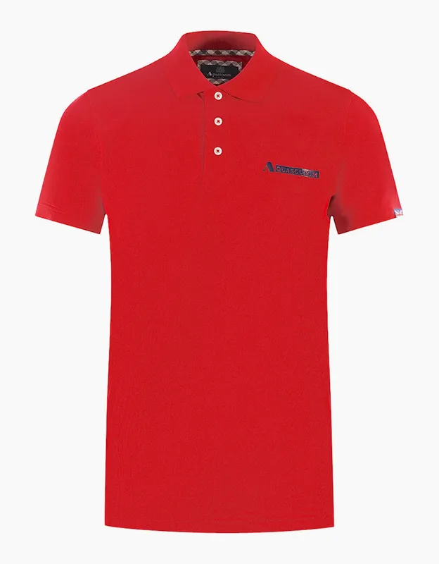Men's Aquascutum Boxed Logo Red Polo Shirt - Size: 40