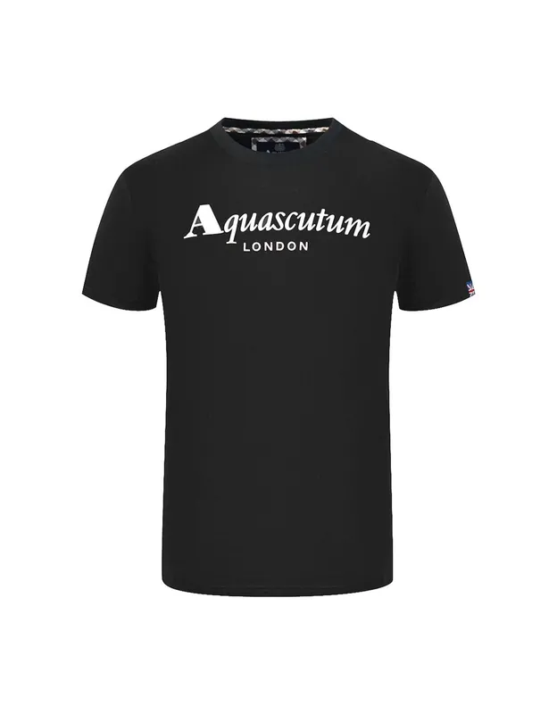 Men's Aquascutum London Brand Logo Black T-Shirt - Size: 38