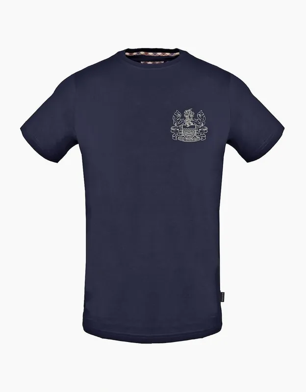 Men's Aquascutum Stitched Aldis Logo Navy Blue T-Shirt - Size: 36