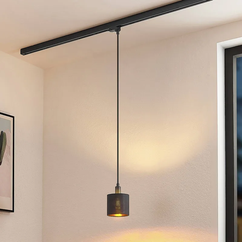 Arcchio Heleni track hanging light black gold 12cm, Black, Living / Dining Room, Textile / fabric / silk, Modern, Track Lighting 3-Phase Track